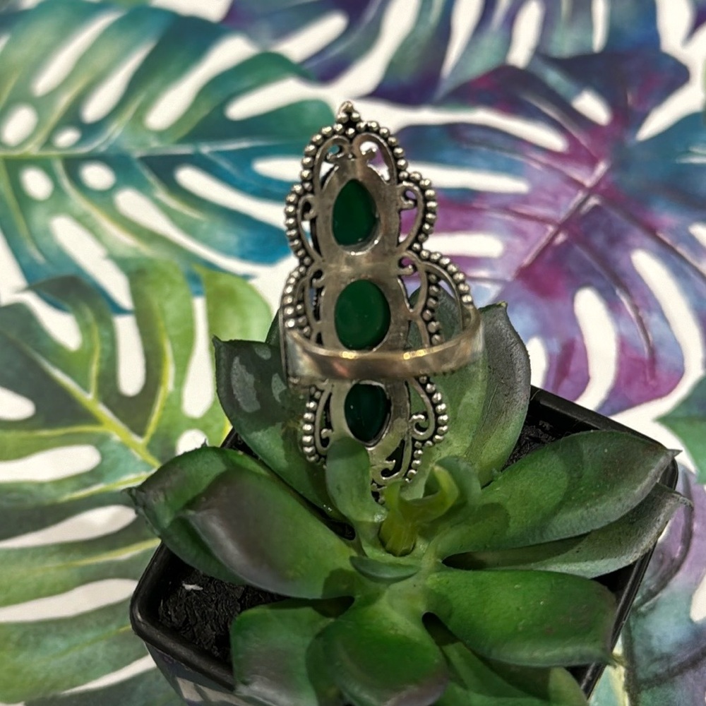 Green Chalcedony Silver Ring - image 5